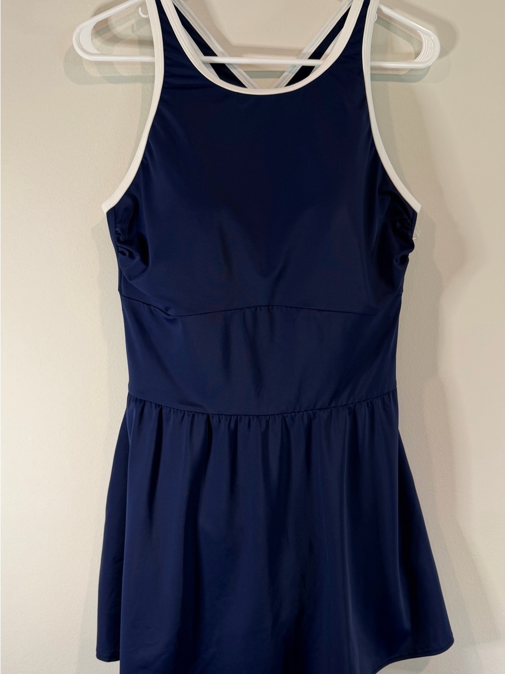 Lands’ End Navy Swim Dress Skort One Piece Pockets Size 14 New without tag